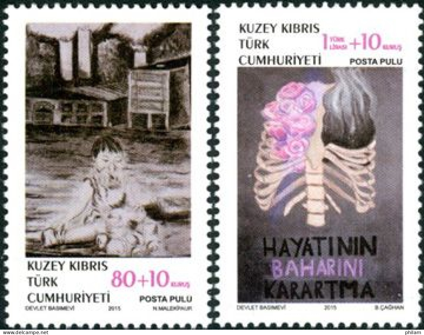 CHYPRE TURC 2015 - Lutte Contre Le Cancer - 2 V. - Unused Stamps