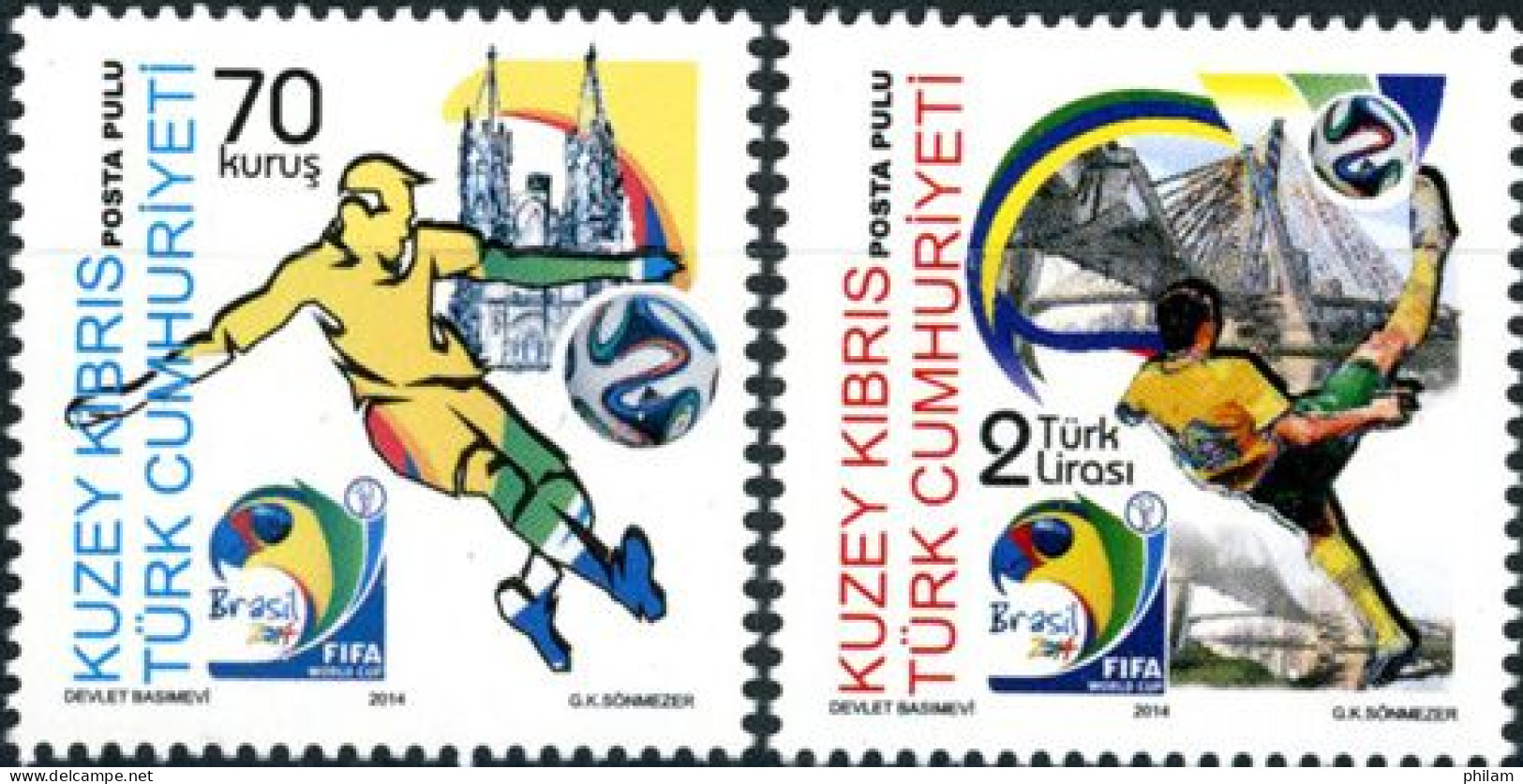 CHYPRE TURC 2014 - Coupe Du Monde FIFA -Brésil 2014 - 2 V. - Unused Stamps