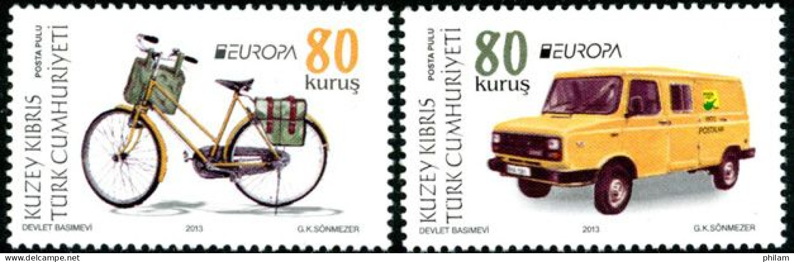 CHYPRE TURC 2013 - Europa - Véhicules Postaux - 2 V. - Unused Stamps