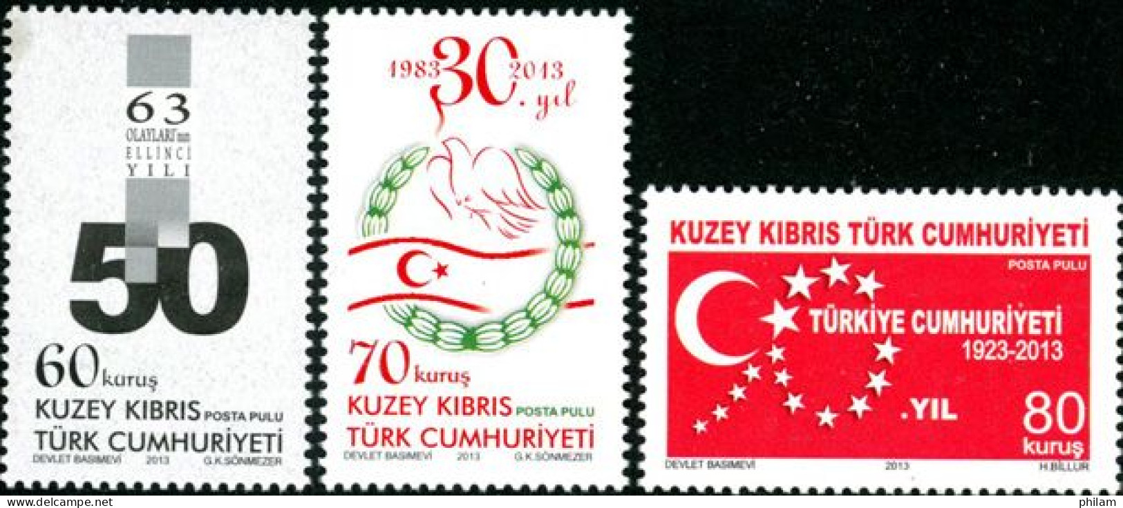CHYPRE TURC 2013 - Anniversaires Et évènements - 3 V. - Unused Stamps