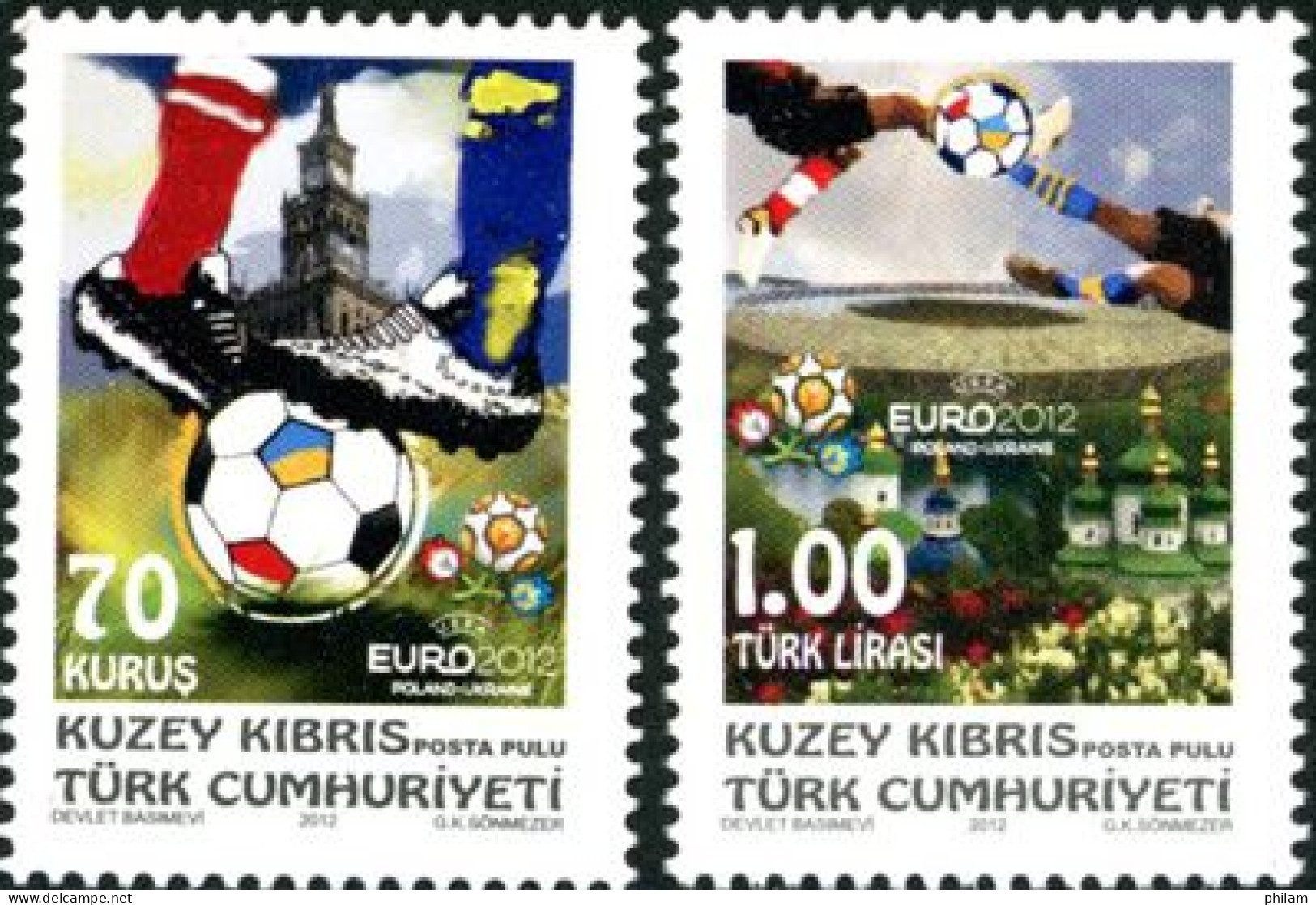 CHYPRE TURC 2012 - Championnat D'Europe De Football - 2 V. - Unused Stamps