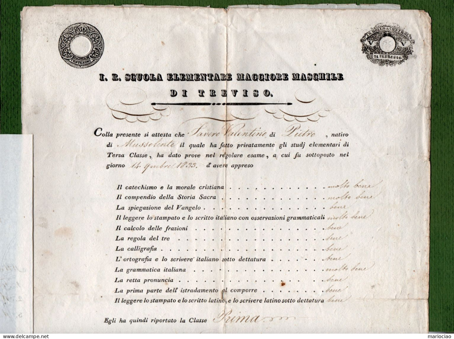 D-IT R. Lombardo Veneto 1833 Treviso - Dossier Con N.3 Attestati Di Studio - Historische Dokumente