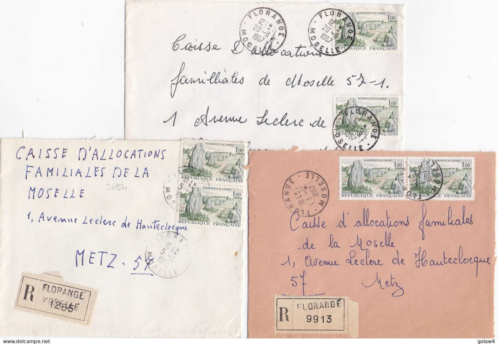 36971# LOT 6 LETTRES FRANCHISE PARTIELLE RECOMMANDE Obl FLORANGE MOSELLE 1967 1968 Pour METZ 57 - Covers & Documents