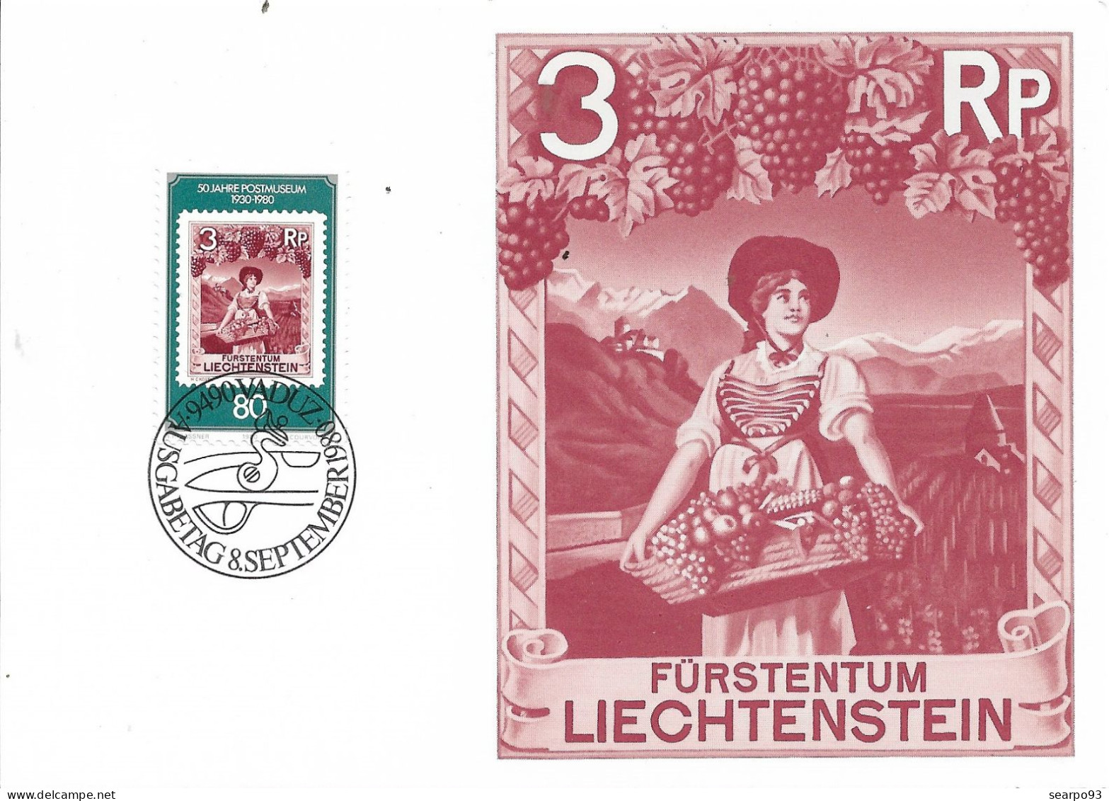 LIECHTENSTEIN. MAXICARD FIRST DAY. 50th ANNIV. POSTAL MUSEUM. 1980 - Cartes-Maximum (CM)