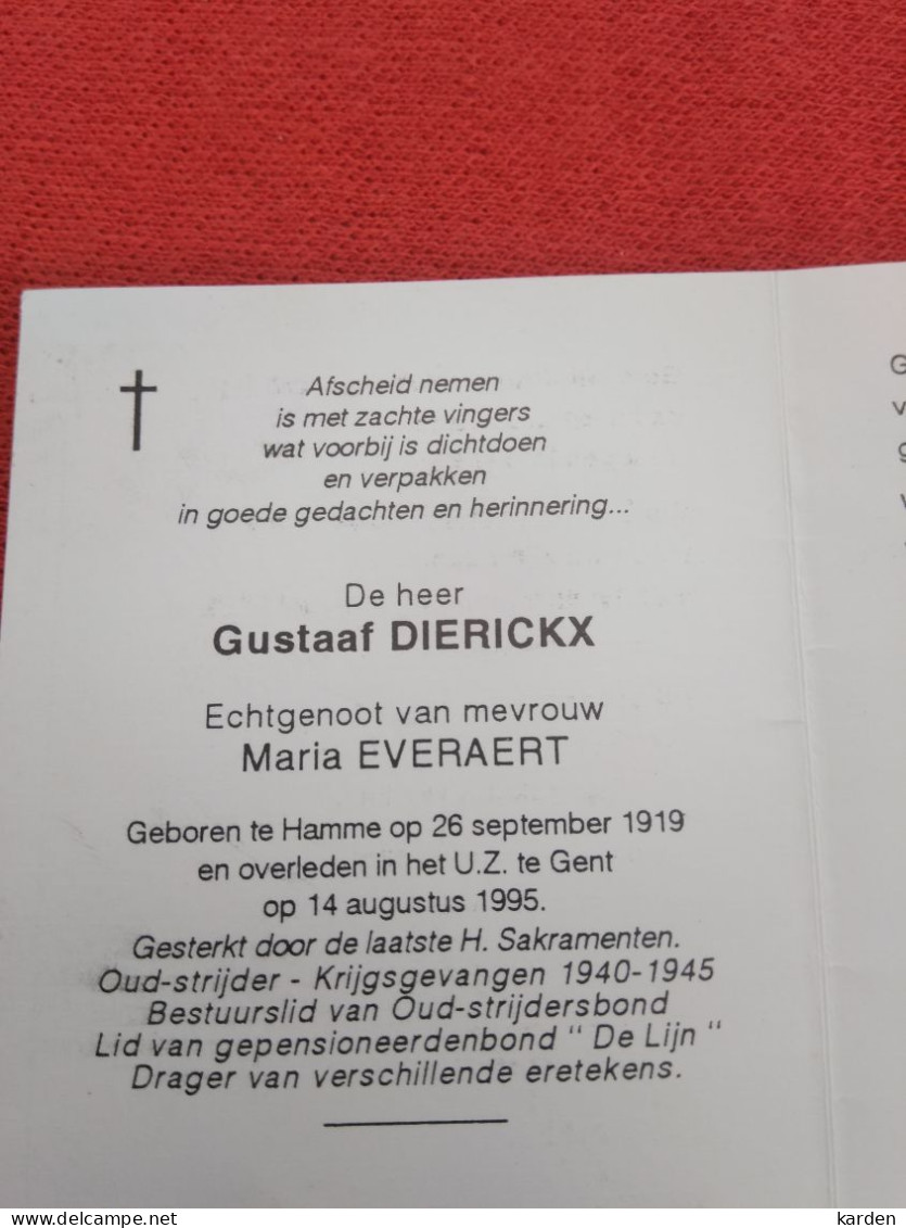 Doodsprentje Gustaaf Dierickx / Hamme 26/9/1919 Gent 14/8/1995 ( Maria Everaert ) - Religión & Esoterismo