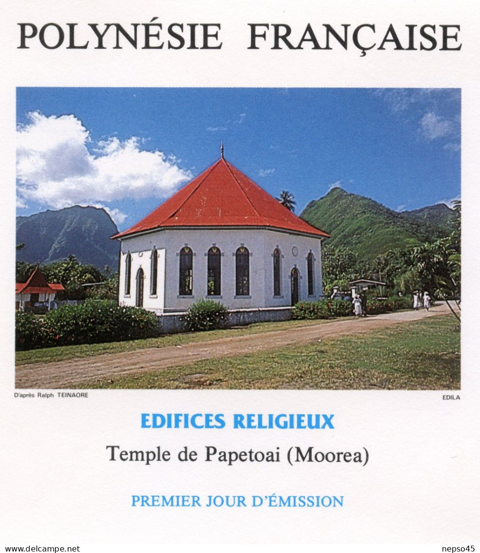 Enveloppe Timbres Premier Jour D'émission 17 Dec 86.temple De Papetoai ( Moorea ) Edifice Religieux,Polynésie Française - Sonstige & Ohne Zuordnung