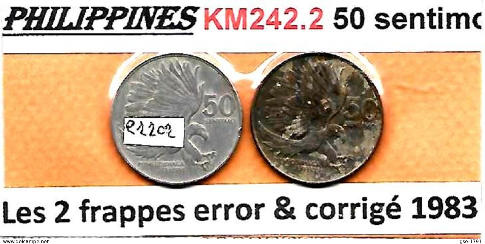 PHILIPPINES  Réforme Coinage, 50 Sentimos  Aigle  KM 242.2 , Frappe "error" & Corrigée PithecoBhaga - PithecoPhaga - Philippines