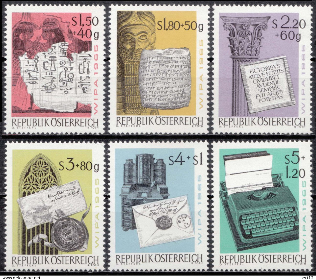 1965, Austria, WIPA 1965 International Stamp Exhibition (II), Philatelic Exhibitions, Philately, MNH(**), Mi: 1184-1189 - Unused Stamps
