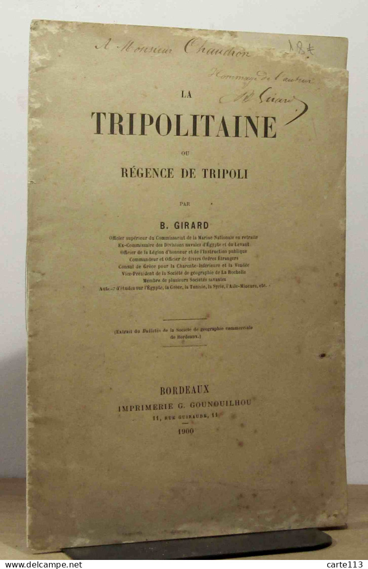 GIRARD Benjamin - LA TRIPOLITAINE OU REGENCE DE TRIPOLI - 1801-1900