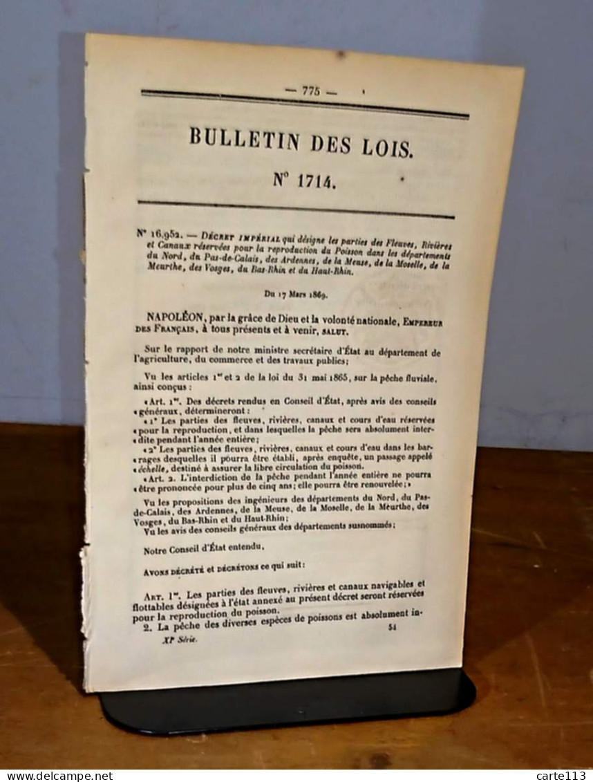 COLLECTIF  - RESERVES POUR LA REPRODUCTION DES POISSONS - BULLETIN DES LOIS DE L'E - 1801-1900