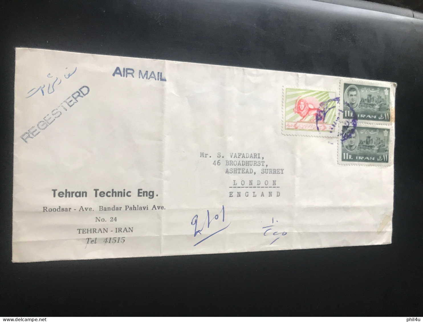 2 Iran Covers To England By Airmail 1 Regd. 1969 See Photos - Irán