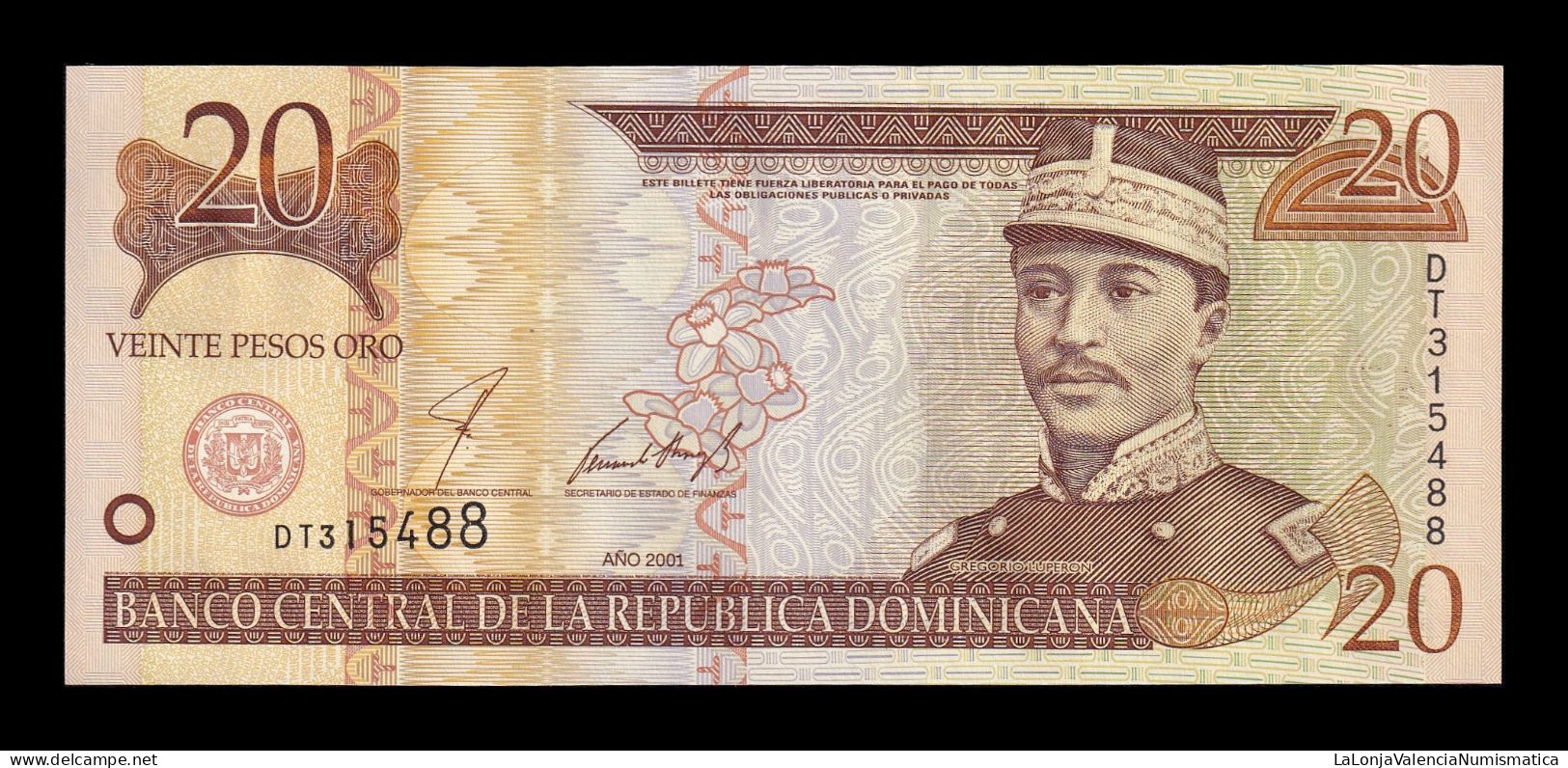 República Dominicana 20 Pesos Oro 2001 Pick 169a Sc Unc - Dominicana