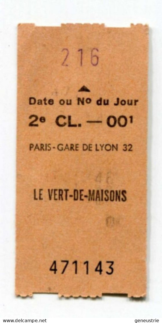 Ticket De Train "Paris - Gare De Lyon / Le Vert De Maisons" Maisons-Alfort - Années 70/80 - Billet SNCF / RATP - Europa