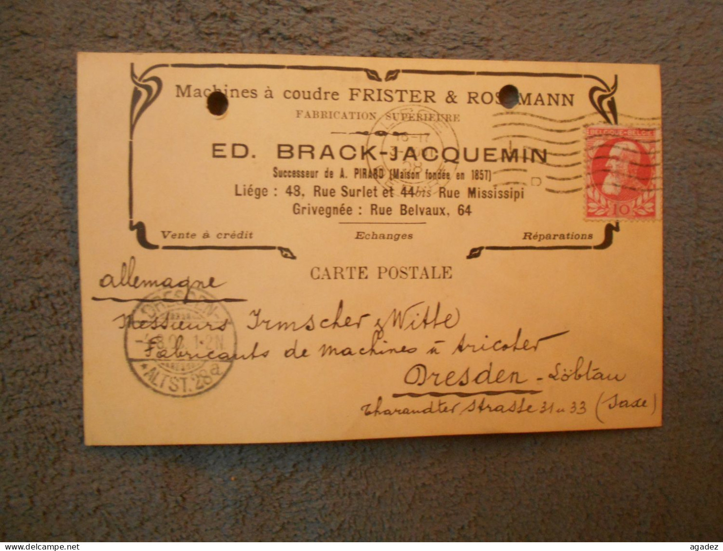 Cpa Brack Jacquemin Machines à Coudre  Liege Grivegnee 1908 - Autres & Non Classés