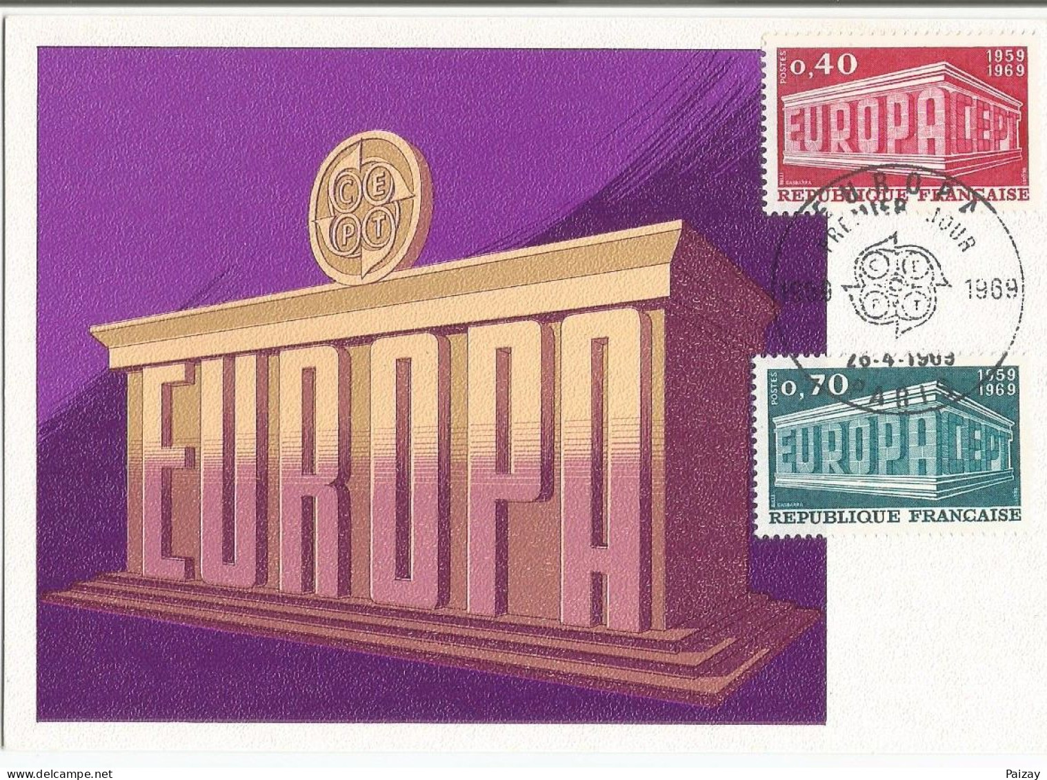 Carte 1969 N° 1598 1599 1968 N° 1556 1557 Europa 10 Anniversaire Conférence Européennes Des Postes Oblitération Paris 75 - 1960-1969