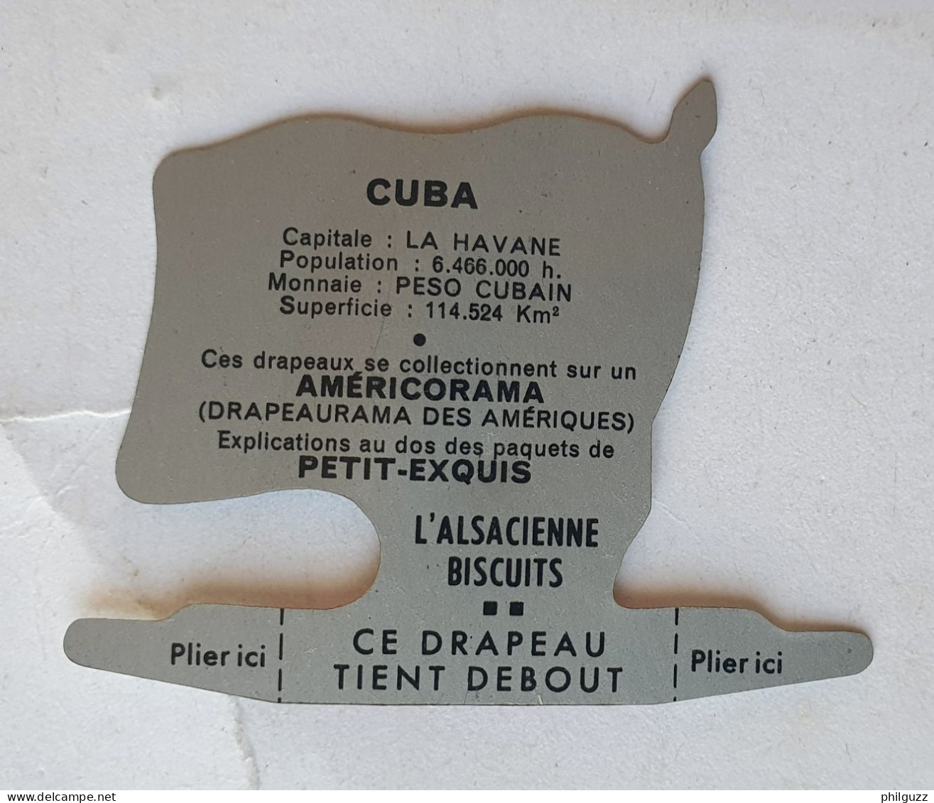 FIGURINE PUBLICITAIRE PLAQUE En Métal DRAPEAU AMERICORAMA ALSACIENNE REPUBLIQUE CUBA 1963 - Autres & Non Classés