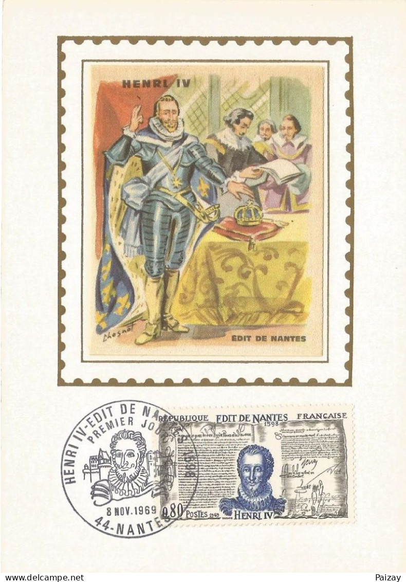 3 FDC Carte 1 Jour 1969 N° 1616 1617 1618 Luxe Soie Louis XI Charles Le Téméraire Henri IV Chevalier Bayard - Epreuves De Luxe