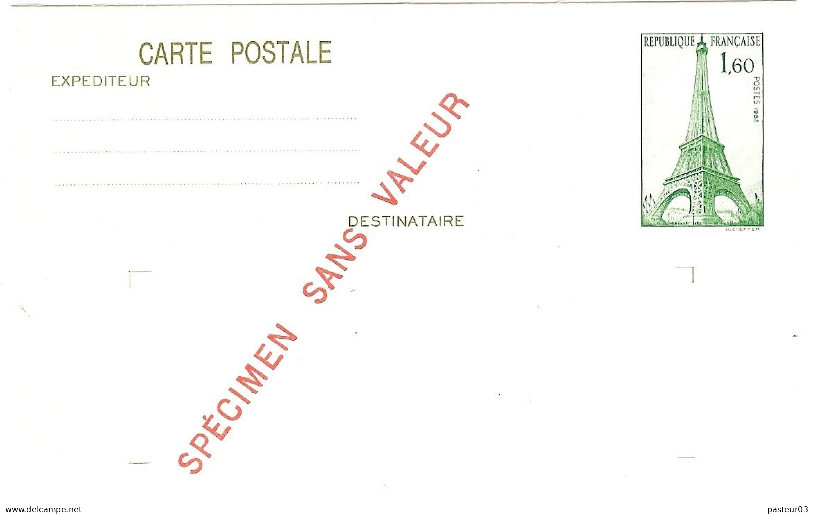 Entier Postal 429 CP1 Specimen Sans Valeur Tour Effel  Neuf - Corsi Di Istruzione