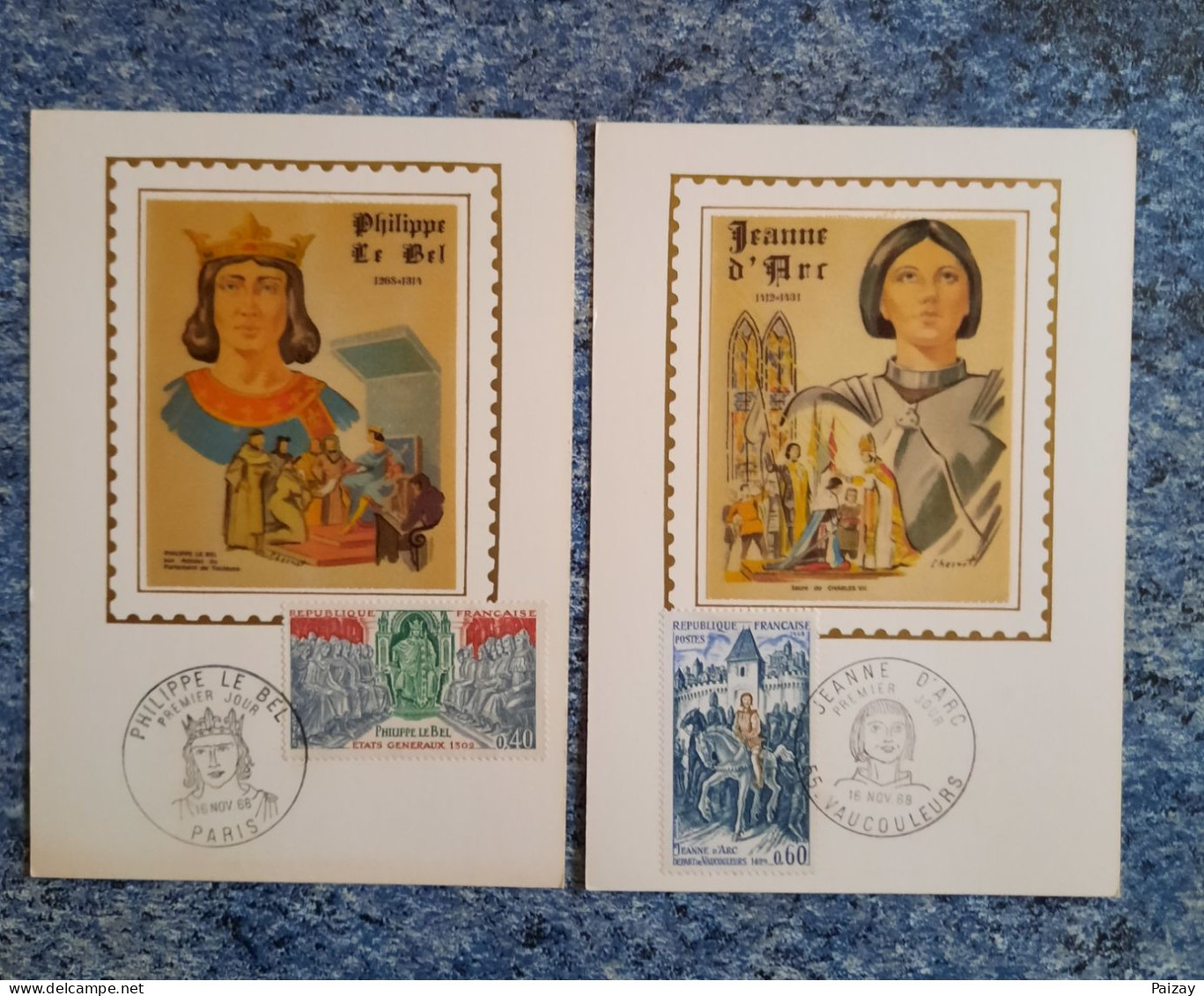 2 FDC Carte 1 Jour Le 16 Novembre 1968 N° 1577 1579 Soie Etats Généraux Philippe Le Bel Jeanne D'Arc Paris 75 - 1960-1969