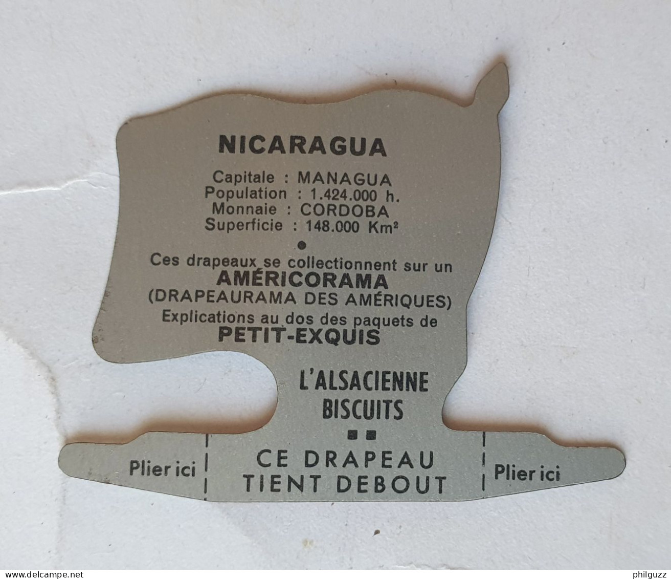 FIGURINE PUBLICITAIRE PLAQUE En Métal DRAPEAU AMERICORAMA  ALSACIENNE REPUBLIQUE NICARAGUA 1963 - Other & Unclassified