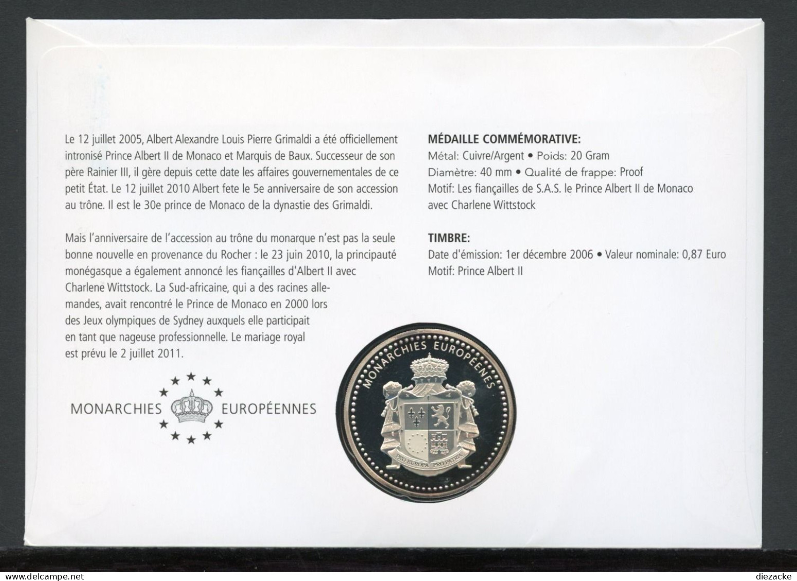 Numisbrief Monarchien Europas Prinz Allbert II. Von Monaco PP (M5402 - Non Classés