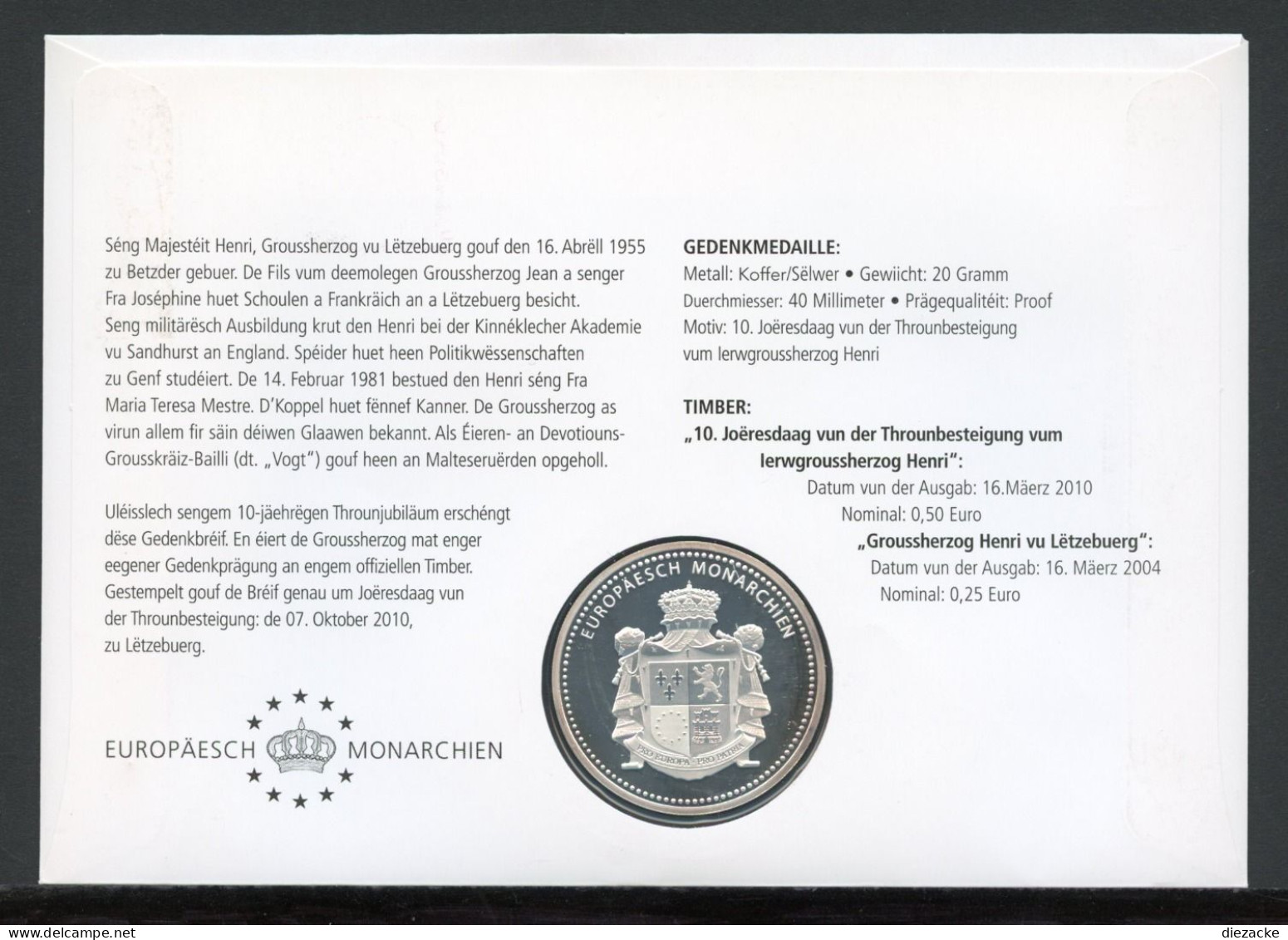 Numisbrief Monarchien Europas Grossherzog Henri Von Luxemburg PP (M5404 - Unclassified