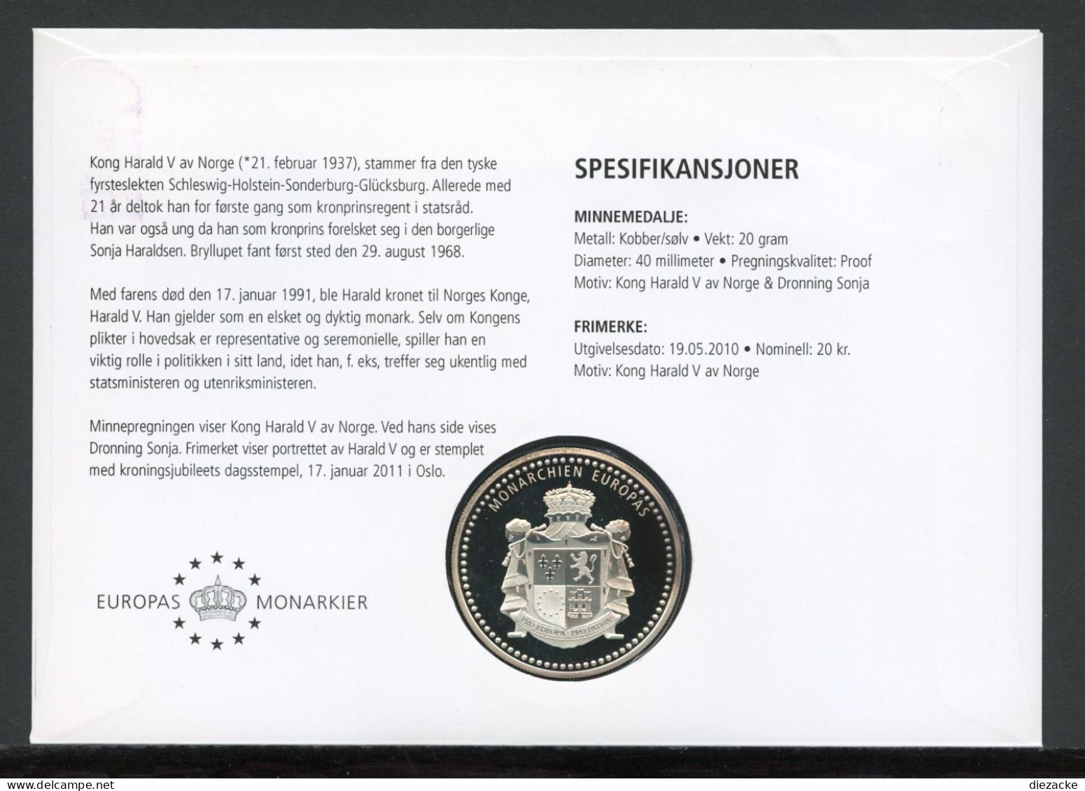 Numisbrief Monarchien Europas König Harald V. Von Norwegen PP (M5408 - Unclassified