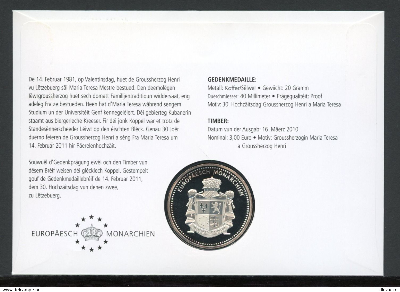 Numisbrief Monarchien Europas Grossherzog Henri U. Maria Teresa PP (M5405 - Ohne Zuordnung