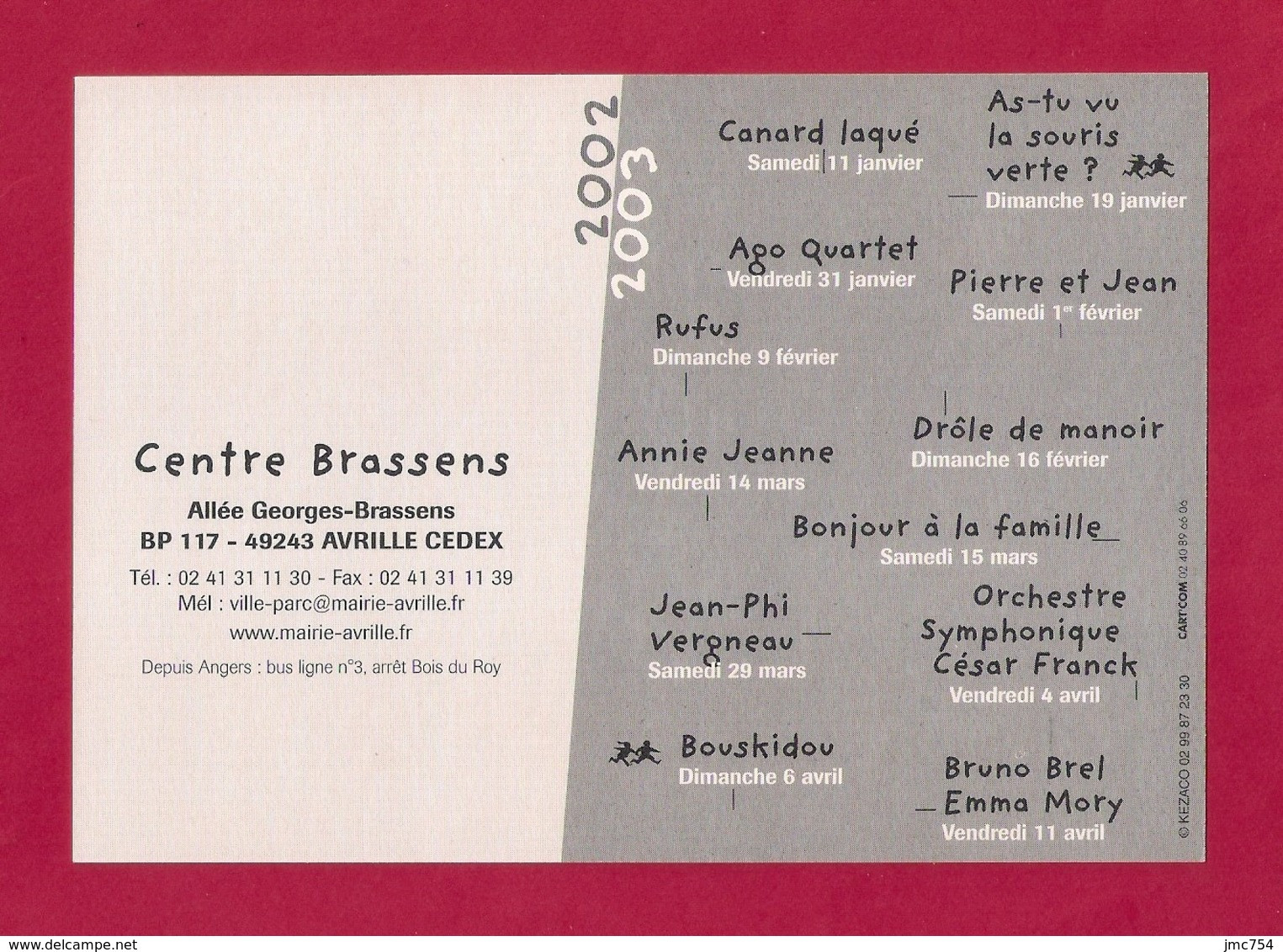 CPM.   Cart'Com.   Centre Georges Brassens.   Avrillé (49).   Programme 2002-2003.   Postcard. - Musique Et Musiciens