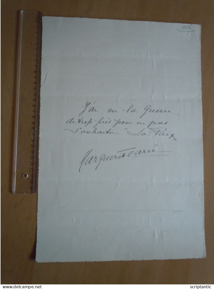 Pensée Autographe Marguerite CARRE - Soprano Opéra Comique  - PAX MUNDI - Livre Pour La Paix 1932 - Schauspieler Und Komiker