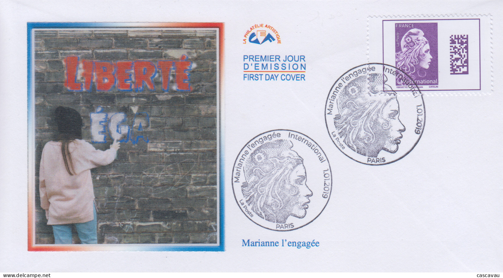 Enveloppe  FDC   1er  Jour   FRANCE    MARIANNE   L' ENGAGEE   Tarif   International    2019 - 2010-2019