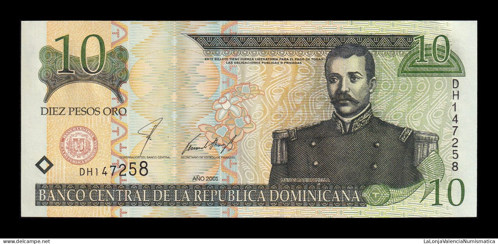 República Dominicana 10 Pesos Oro 2001 Pick 168a Sc Unc - Dominicana