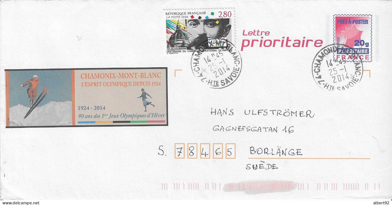 2014 90e Anniversaire De L'Ouverture Des Premiers Jeux Olympiques D'Hiver De Chamonix 1924: Entier Postal - Inverno1924: Chamonix