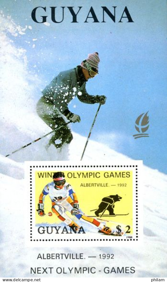 GUYANE - 1988 - J.O. Albertville - Skieur Et Ours - BF - Invierno 1992: Albertville