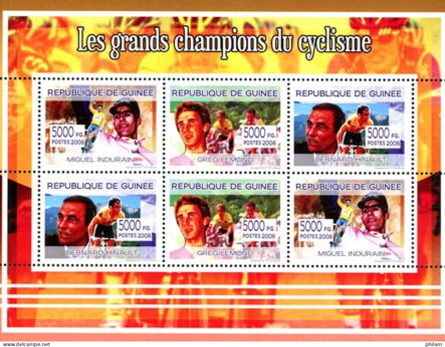 GUINEE 2008 - Les Grands Champions Du Cyclisme - 6 V. - Cyclisme