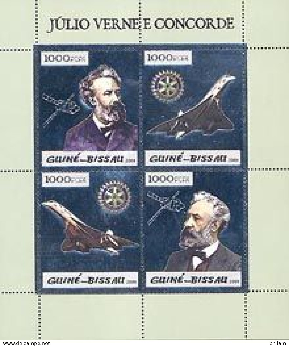 GUINEE BISSAU 2005 - Rotary - Jules Verne Et Concorde - 4 V. - Fond Argent - Rotary, Lions Club