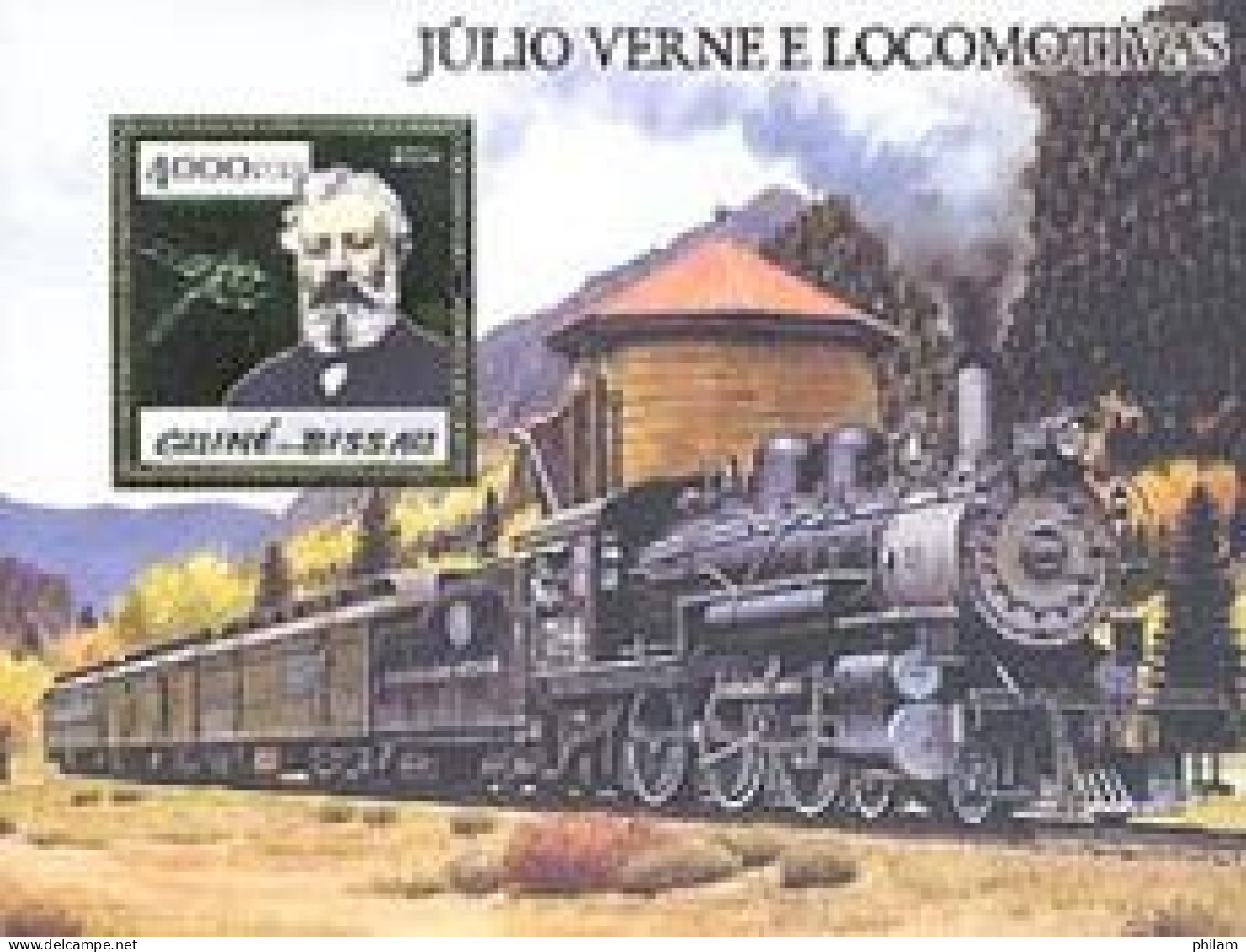 GUINEE BISSAU 2005 - Jules Verne Et Locomotives -  BF - Fond Or - Trains