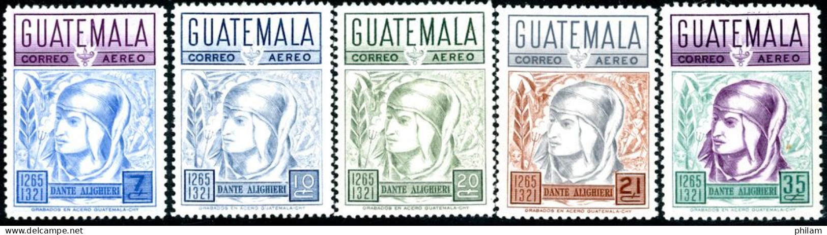 GUATEMALA 1969 - P.A.  Dante Alighieri - 5 V. - Guatemala
