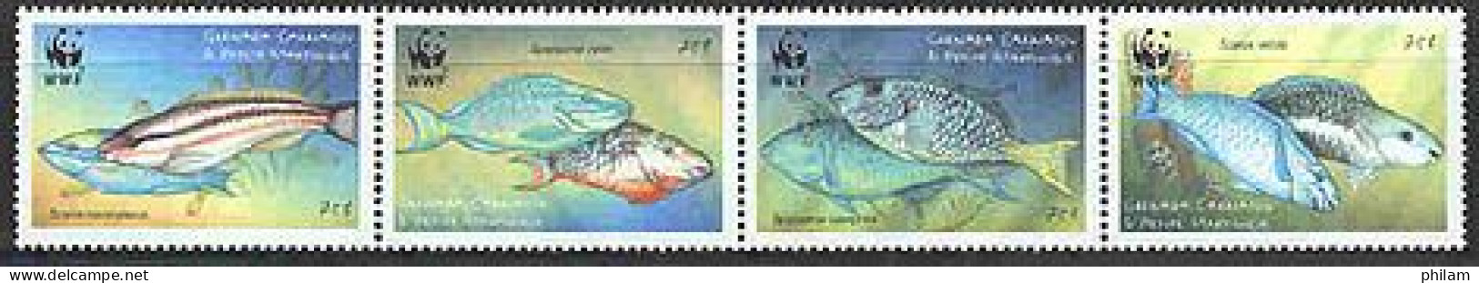 GRENADA GRENADINES CARRIACOU 2001 - W.W.F. - Poissons Des Caraibes - 4 V. - Unused Stamps