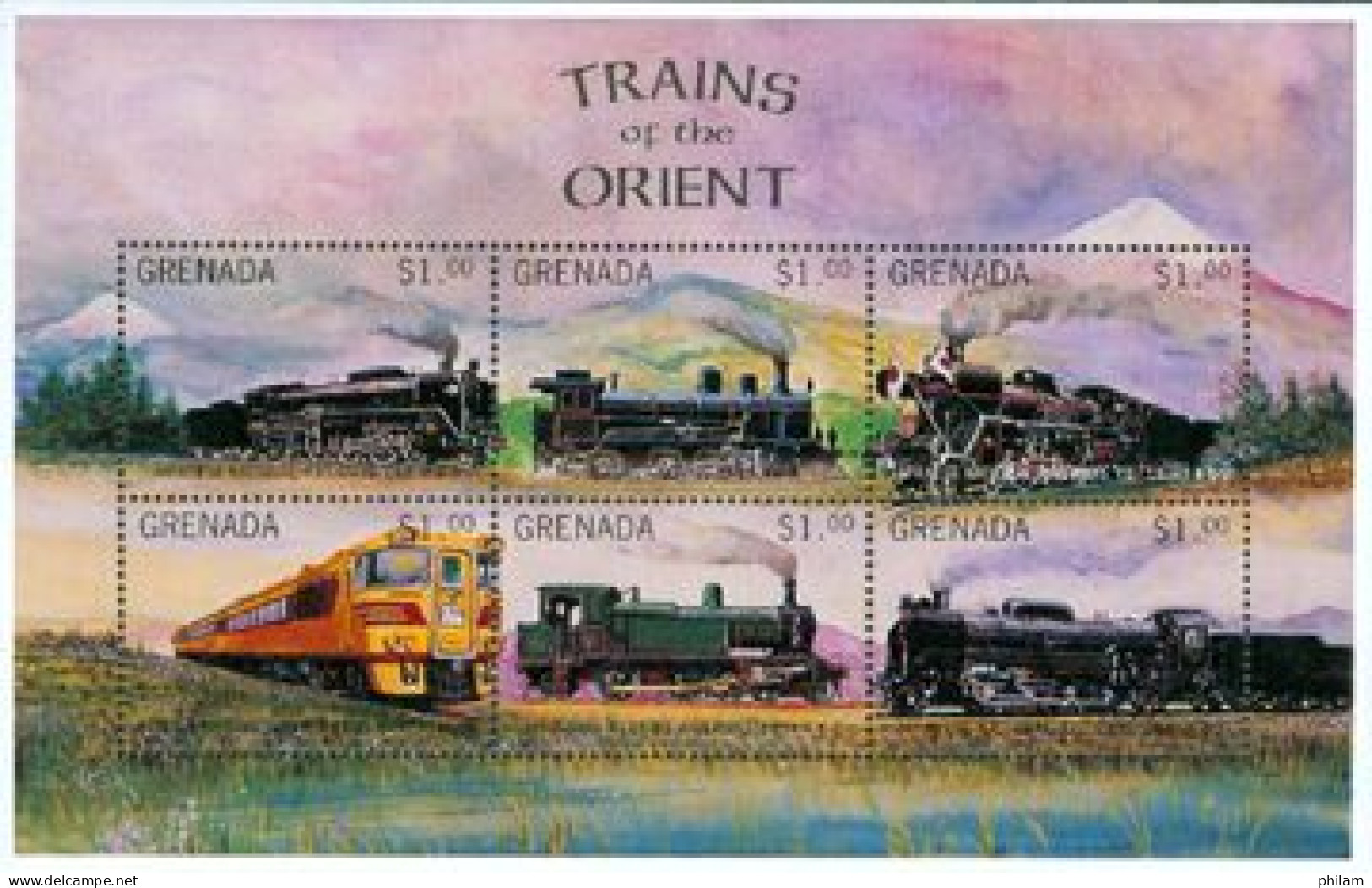 GRENADA 1996 - Trains D'Orient - Feuillet 6 V. (Japon  C62 - 4 - 6 - 4) - Grenade (1974-...)