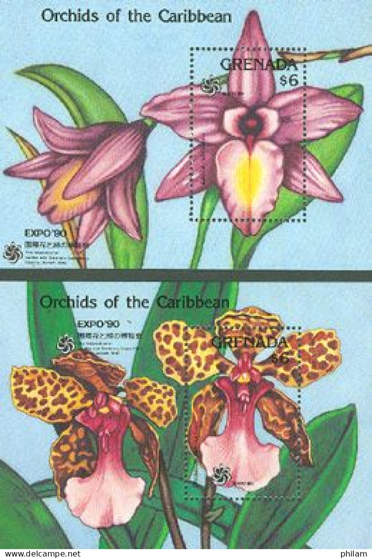 GRENADA  1990 - Expo 90 - Orchidées Des Caraibes - 2 BF - Orchideeën