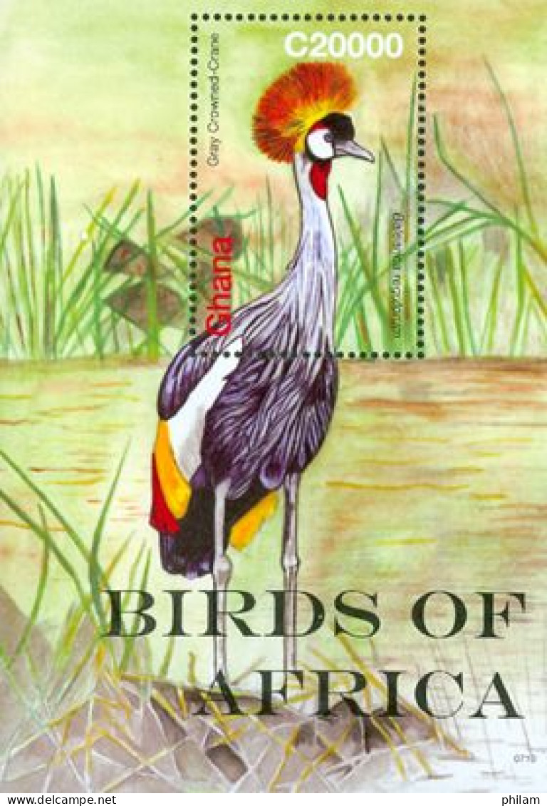 GHANA  2007 - Oiseaux -bloc - Grey Crowned-Crane - Aves Gruiformes (Grullas)