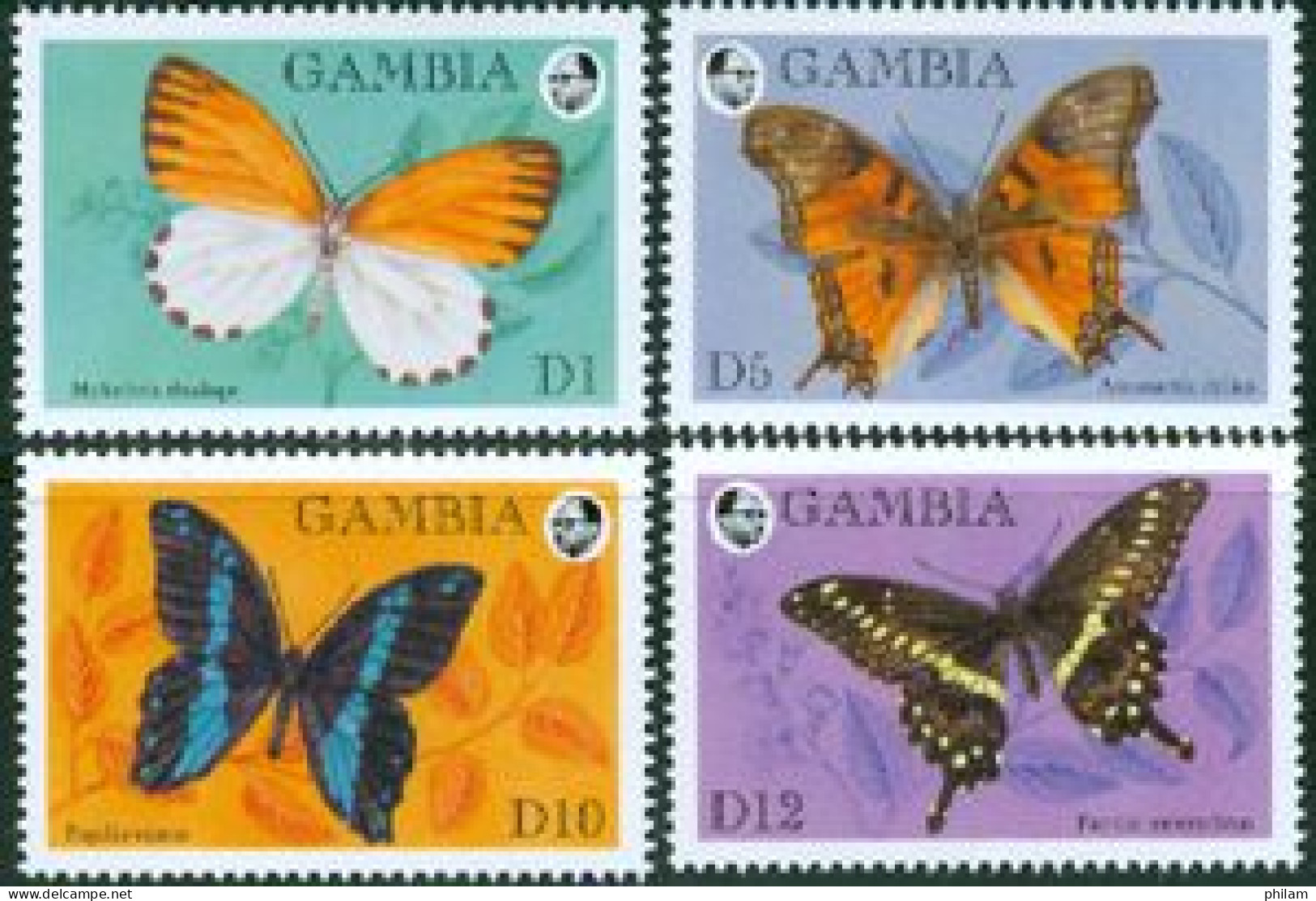 GAMBIE 1994 - Papillons - I - (Mylothris Rhodope) - 4 V. - Gambie (1965-...)