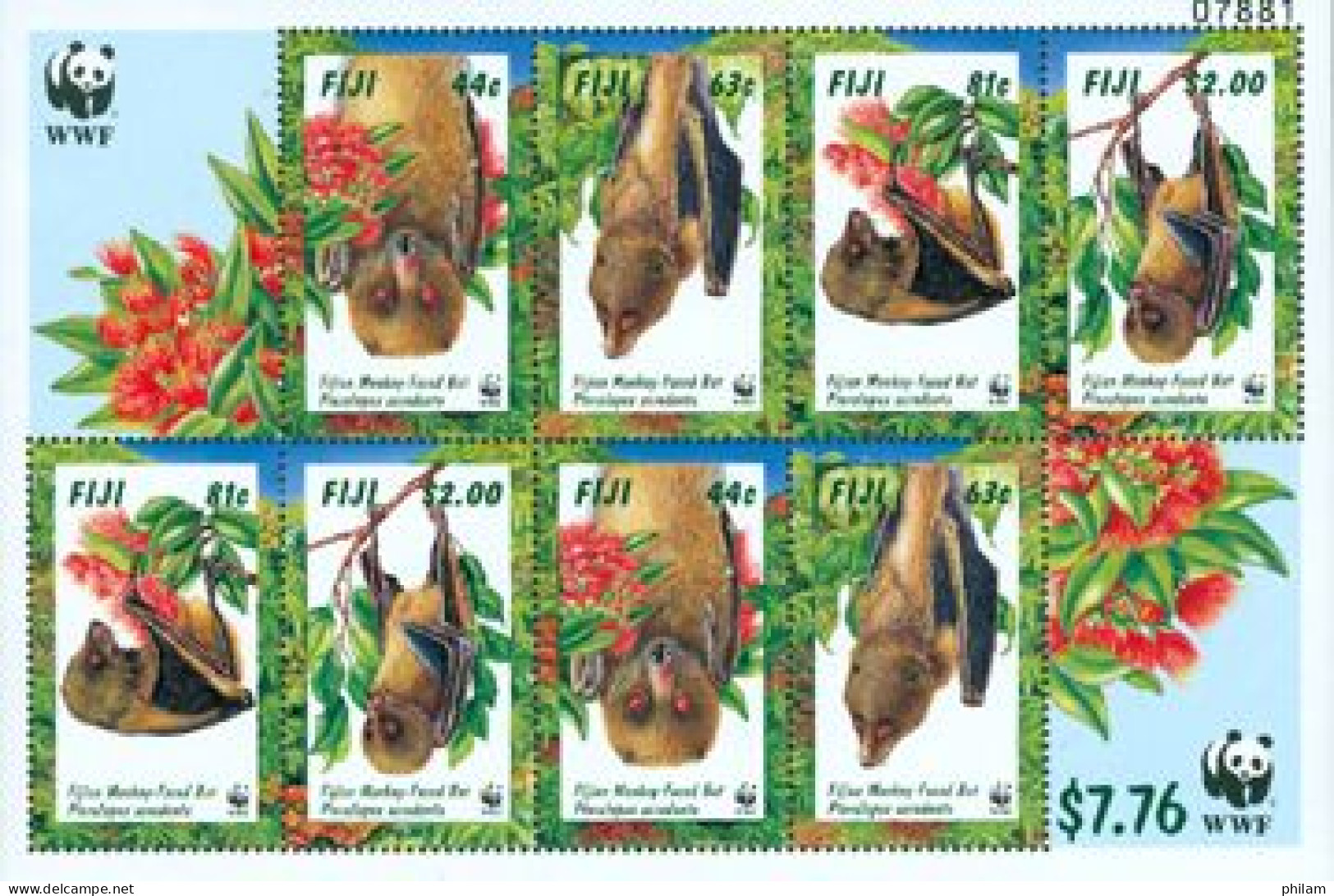 FIDJI 1997 - W.W.F. -chauve-souris Pteramopex Acrodonta - Feuillet De 2 Séries - Fiji (1970-...)