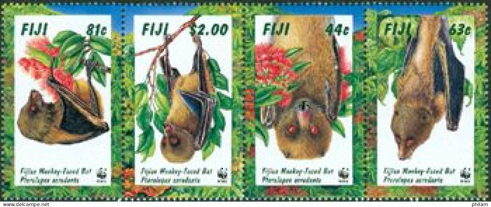 FIDJI 1997 - W.W.F. -chauve-souris Pteramopex Acrodonta - 4 V. - Fidji (1970-...)
