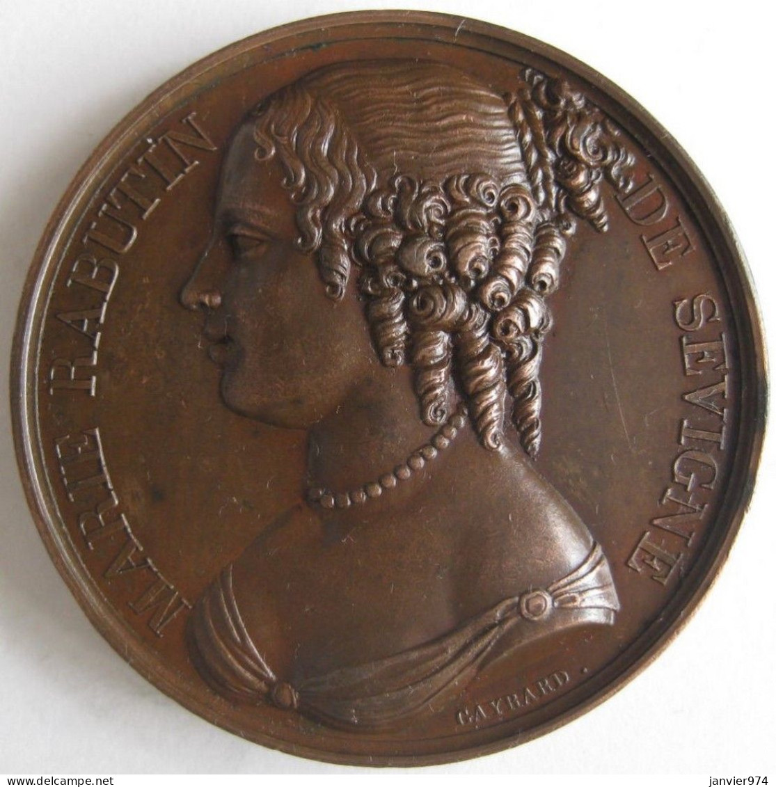 Médaille En Cuivre Marie Rabutin Marquise De Sévigné 1816, Par GAYRARD - Royaux / De Noblesse