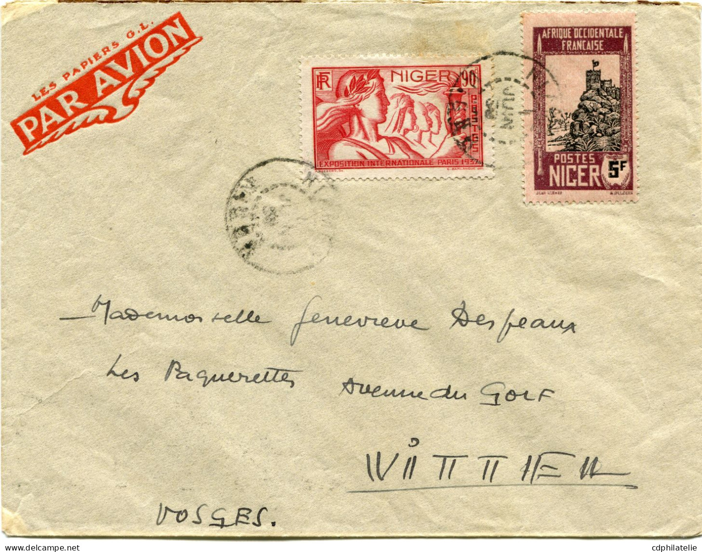 NIGER LETTRE PAR AVION DEPART NIAMEY 1 JUIN 39 NIGER POUR LA FRANCE - Lettres & Documents