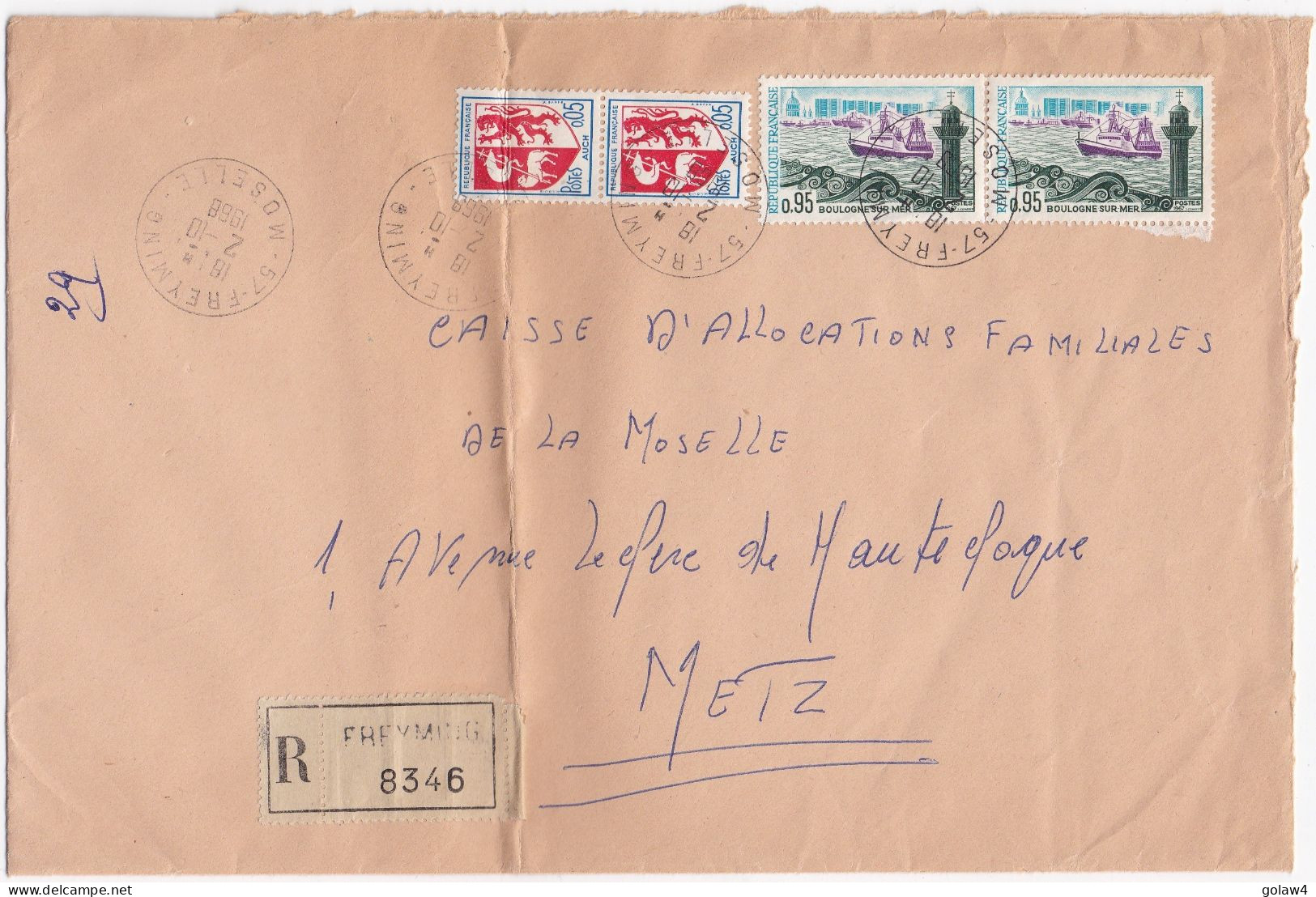 36979# LOT 19 LETTRES FRANCHISE PARTIELLE RECOMMANDE Obl FREYMING MOSELLE 1967 1968 Pour METZ 57 - Covers & Documents