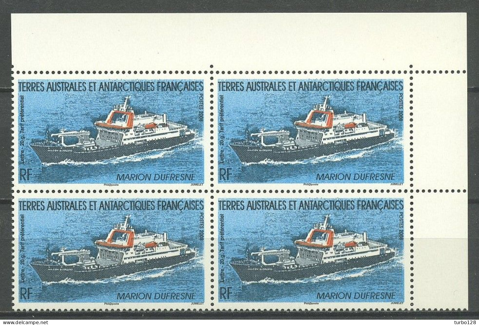 TAAF 2008  N° 520 ** Bloc De 4 Coin De Feuille Neuf MNH Superbe C 20 € Bateaux Le Marion Dufresne Navire Boats Ships - Unused Stamps