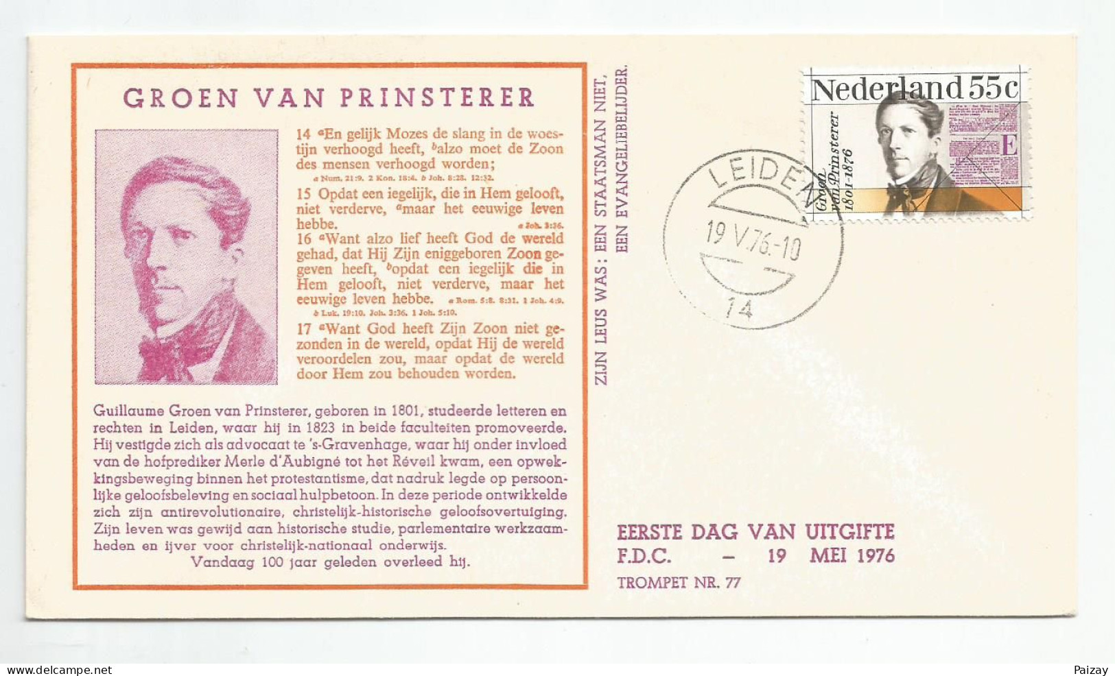 4FDC Pays BAS Guillaume Groen Van Prinsterer Leiden Reine Koningin Beatrix Louis Braille Zomerzegels 1090 1087 1057 1175 - Andere & Zonder Classificatie